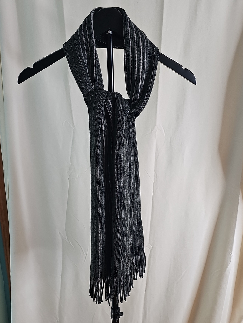 Michael Kors Black and Silver Striped Fringe Scarf